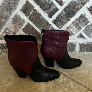 Diane Von Furstenberg Leather Booties Maroon and Black